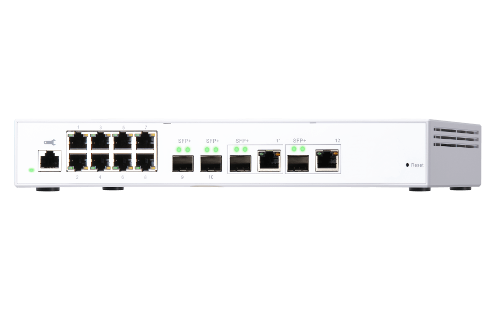 (NEW VENDOR) QNAP QSW-M408-2C 4 Ports 10GbE + 8 Ports 1GbE Layer 2 Managed Switch Switching Capacity: 96Gbps | Management Type: Web Managed