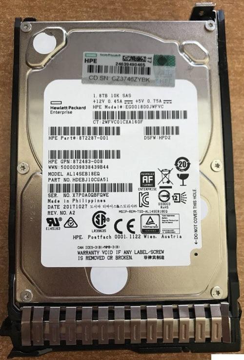 (NEW PARALLEL) HPE 872287-001 1.8TB 2.5 INCH SAS-12GBPS 12GBPS 10000RPM 硬碟 - C2 Computer