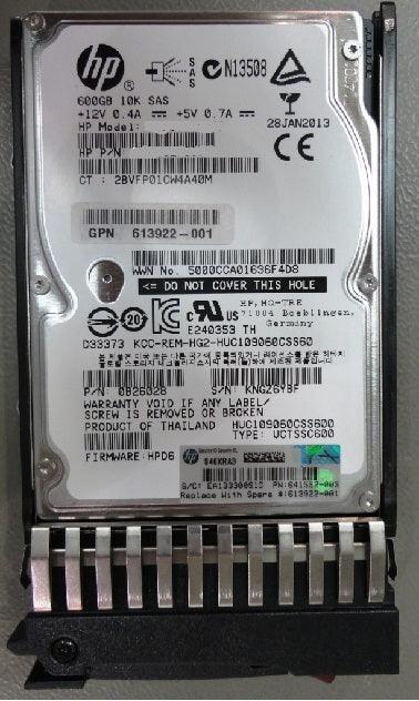 (USED) HPE 613922-001 600GB 2.5 INCH SAS 6GBPS 10000RPM 硬碟 - C2 Computer